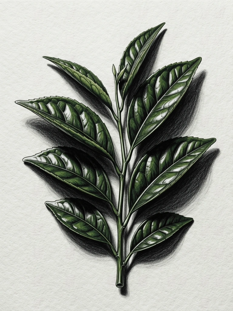 Croquis de feuilles de thé vert